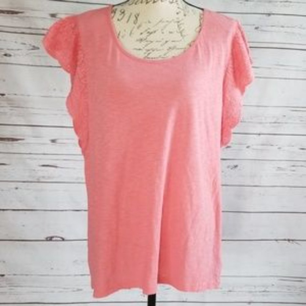NWT Style & Co Crochet Sleeve Coral Pink Hi Low